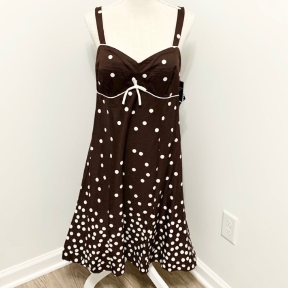 Madison Leigh Polka Dot Chocolate Midi Dress 12 - NWT